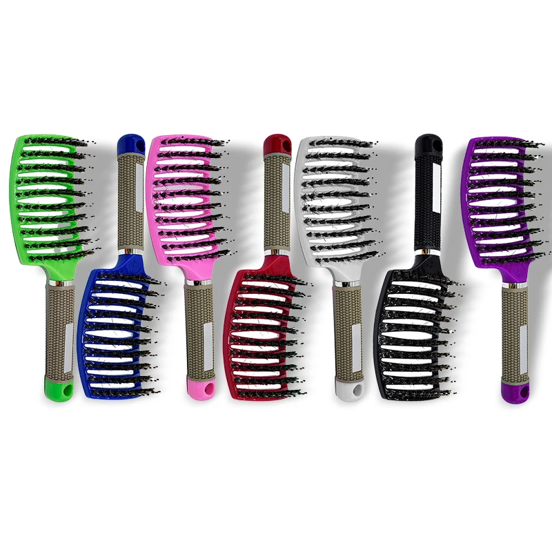 

Women Hair Salon Massage Comb Bristle Nylon Scalp Hairbrush Curly Detangle Hair Detangling Extensions Brush Hairdressing Tools, Pink, green, blue, black, white, black.
