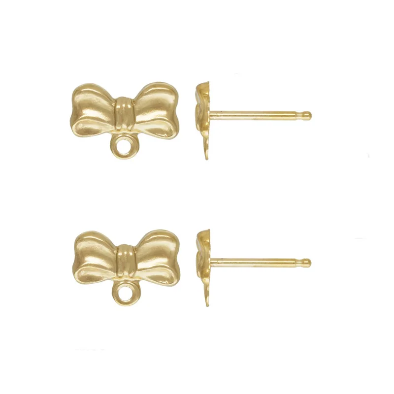 Fashion Gold Filled Bow Post Earring w / Ring Permanent Ear Jewelry Findings Making