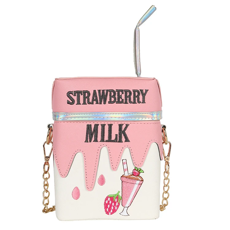 

Trendy New Style Design Embroidery Strawberry Lemon Fruit Drink Purse With Straw 2021 Luxury Women Purses And Handbags Ladies