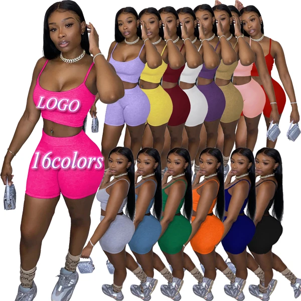 

Womens Sleeveless Crop Top Short Sets Two Piece Set Women Summer Clothing Customized Short Sets Women Two Piece, Picture color