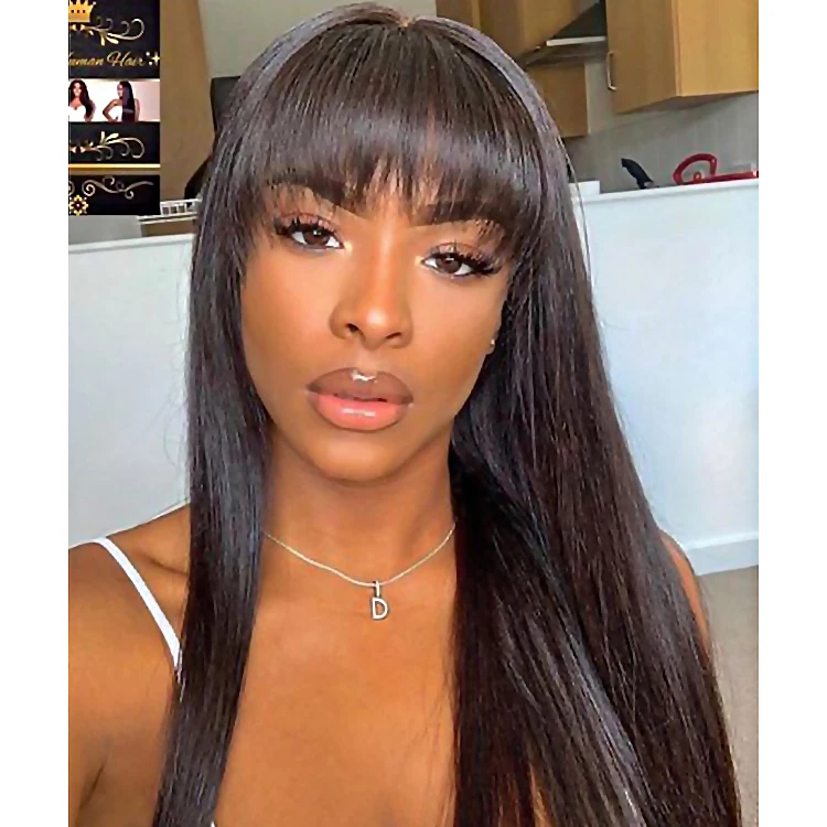 

Natural straight wig with bangs wholesale cheap perruque full lace wigs human hair fringe wig, All color is available