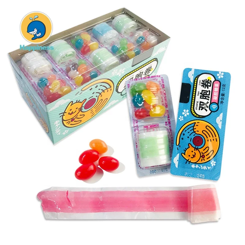 

2 in 1 assorted fruit flavor roll candy and jelly bean soft candy