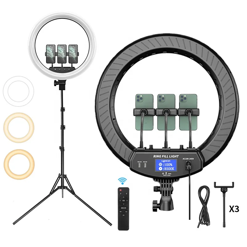 

Adjustable LCD screen 45cm 18inch Photographic Selfie For Live Stream Makeup Youtube Video Led Circle Ring Fill Light