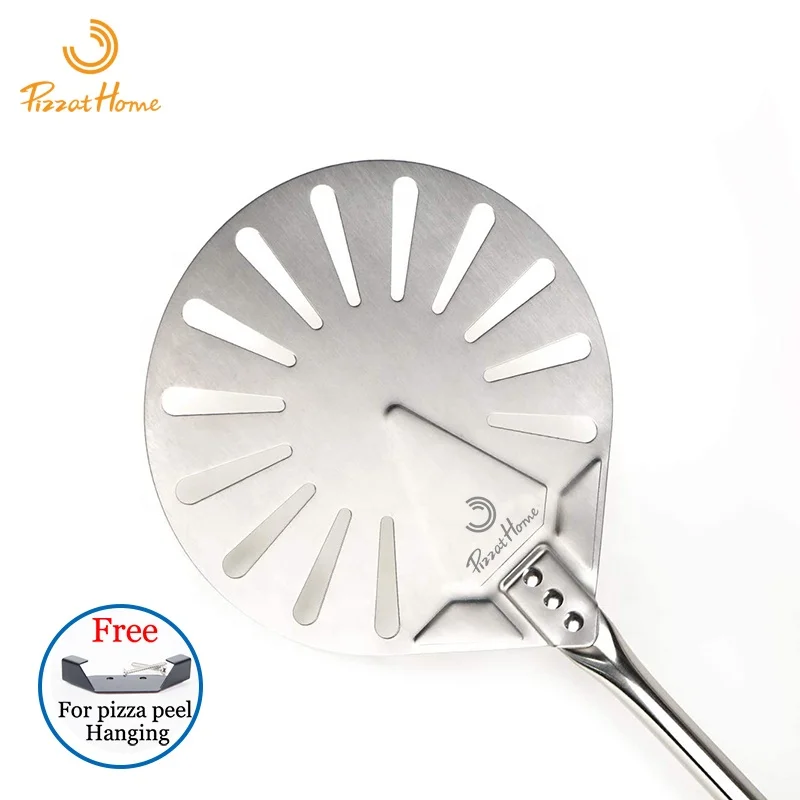 

304 Stainless Steel 9" Perforated Pizza Peel for Brick Oven 47 Inch Round Pizza Turning Peel Food Grade Pizza Shovel Paddle, Silver