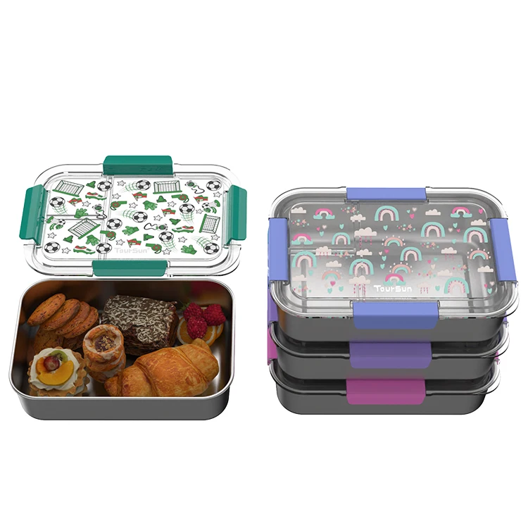 

toursun wholesale airtight printed 3 compartments stainless steel bento box lunch box