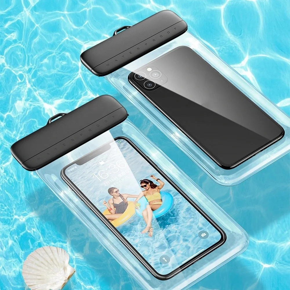 

High Quality Slide-out Water proof Phone Pouch Diving Surfing Swim Cover With Neck Strap 7 inch Mobile Phone IPX8 Waterproof Bag, As show