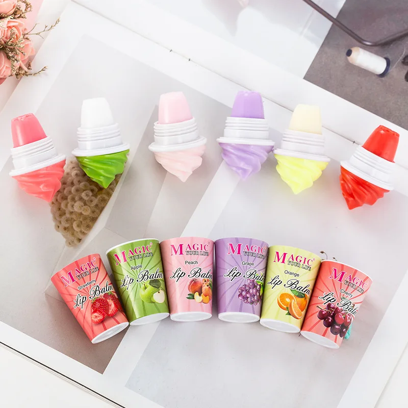 

Moisturizing lip balm Care Makeup Cartoon Ice Cream Lip gloss Fruit Flavor