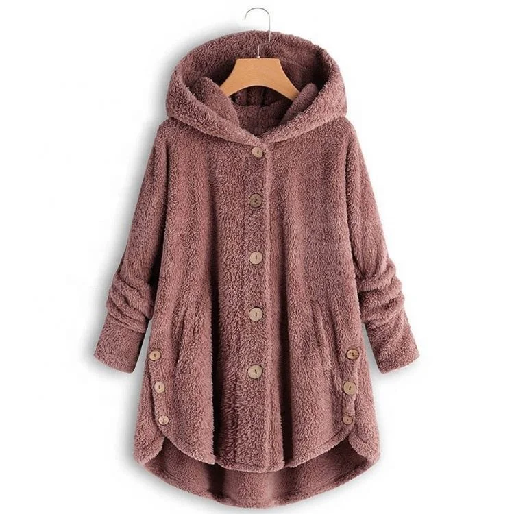 

New Thick Winter Soft Coats Long Sleeve Pocket Big Button Women Faux Fur Coat