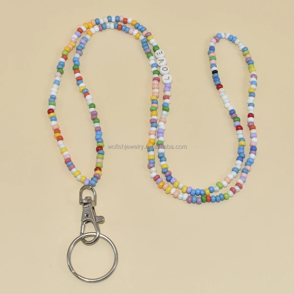 

Wofish Designs Multi Colors Small Colorful seedbeads Long lanyard Keychain For Teacher Students