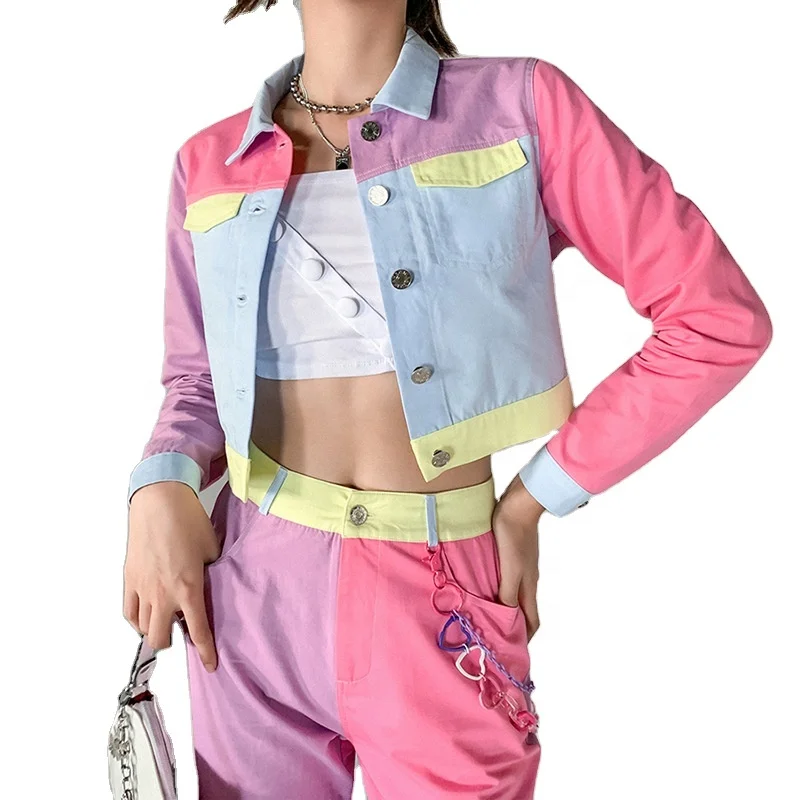 

New Fashion 2020 cardigan crop top coat Long sleeve candy color matching woman jacket winter casual, As picture or customized make