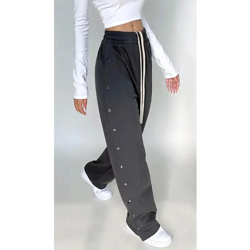 

Custom Fall Winter High Waist Elastic Waist Lady Pants With Button Jogger Sweat Pant For Women