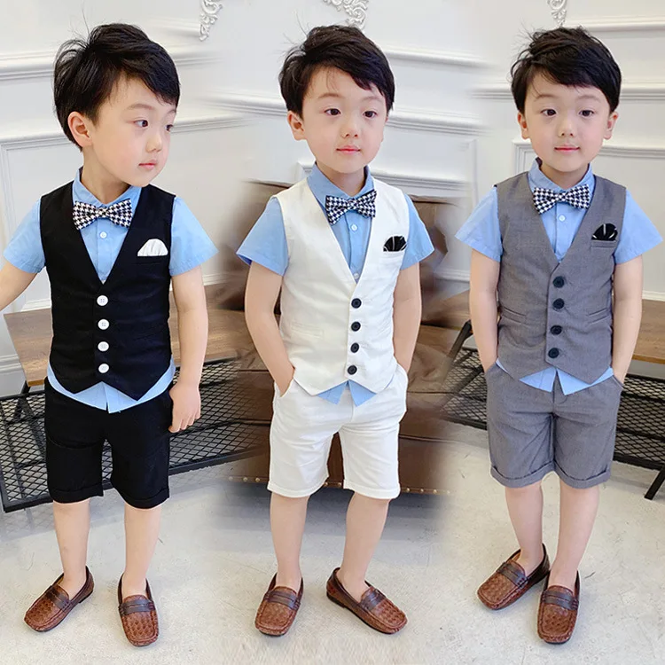

Clothing kids set Child suit Baby Prom wedding Flower Boys Formal Dress Waistcoat Shirt Shorts Kids Birthday Party Suits for boy, Can be customized