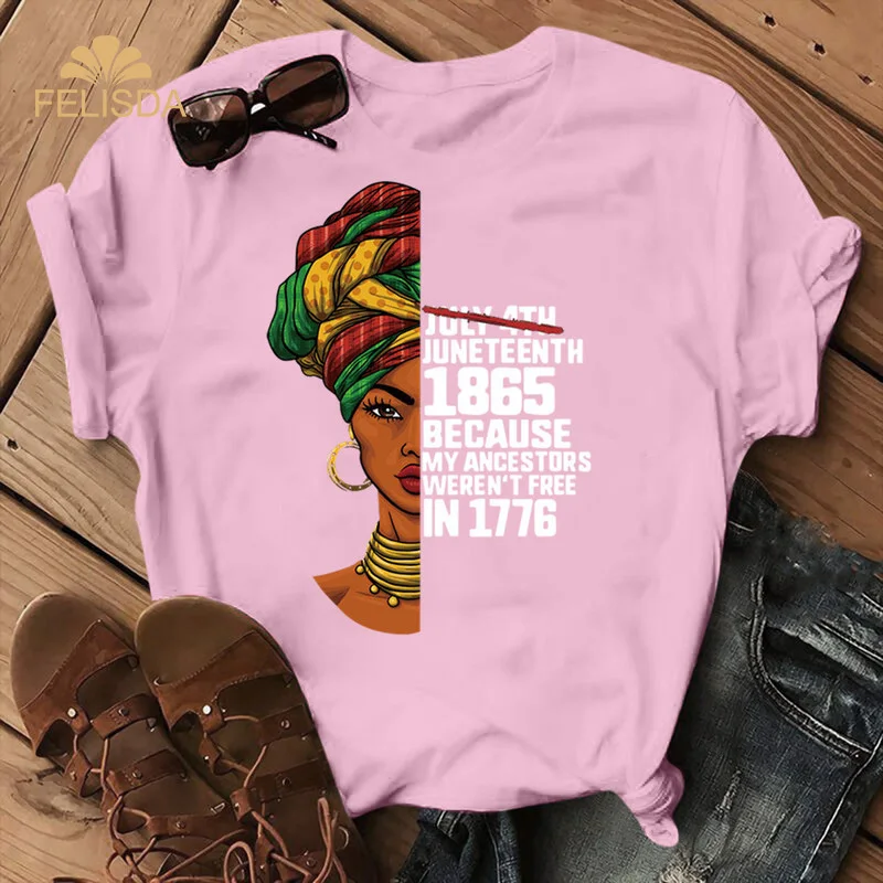 

Custom Print Juneteenth Day Summer Trendy Women Graphic Shirts Plain Tshirt