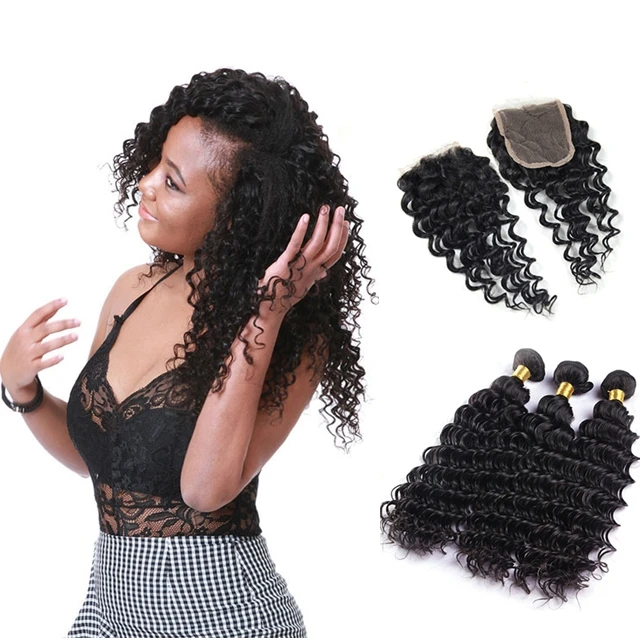 

Best selling 9A 10A 12A virgin mink brazilian cuticle aligned deep wave human hair 3 bundles with 4x4 lace closure for wholesale