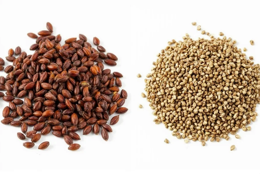 Visual comparison of star anise pods and anise seeds side by side