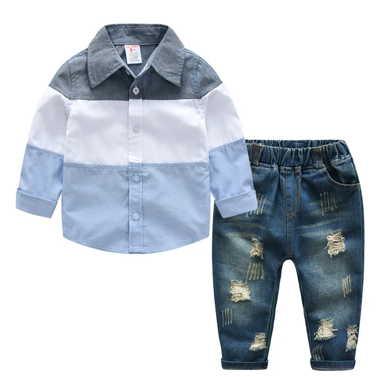 

New Fashion Kid Suit European And American Children's Long-sleeves Plaid Shirt Strap Trousers Gentleman Boy Set 19A226, Blue,pink