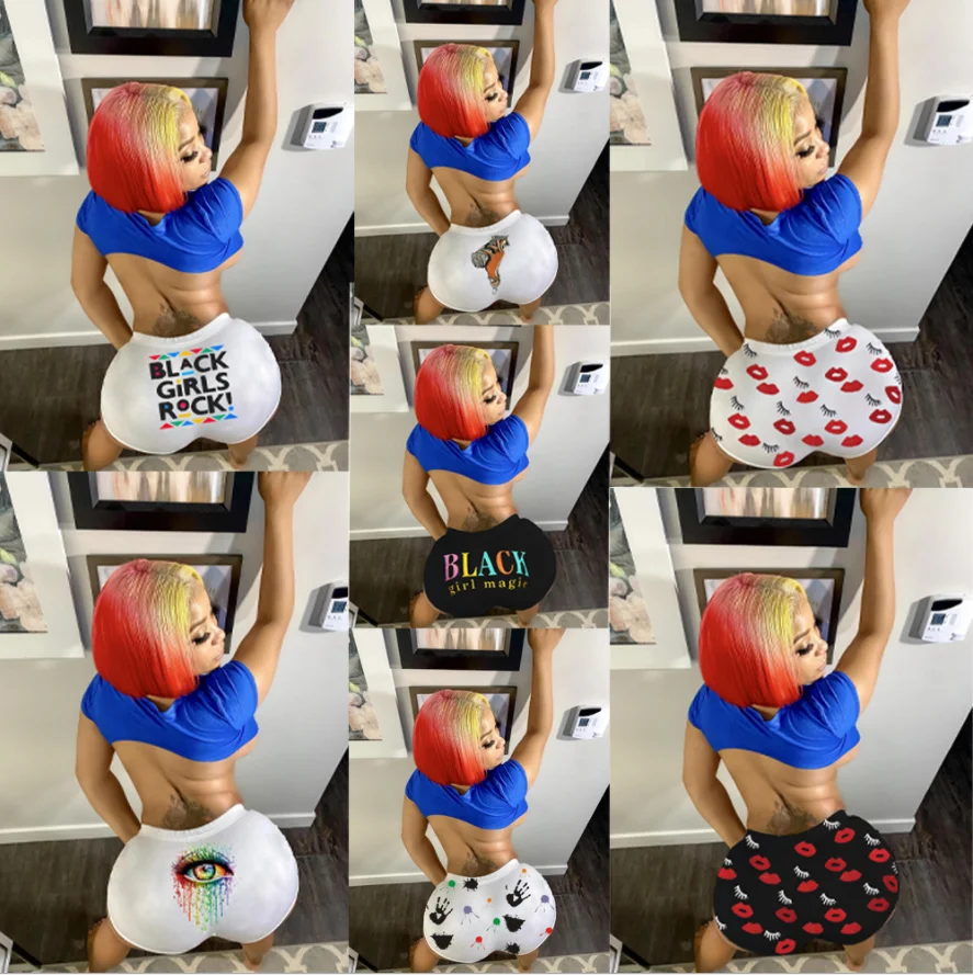 

Wholesale summer printed skinny snack booty shorts for women, 7 options