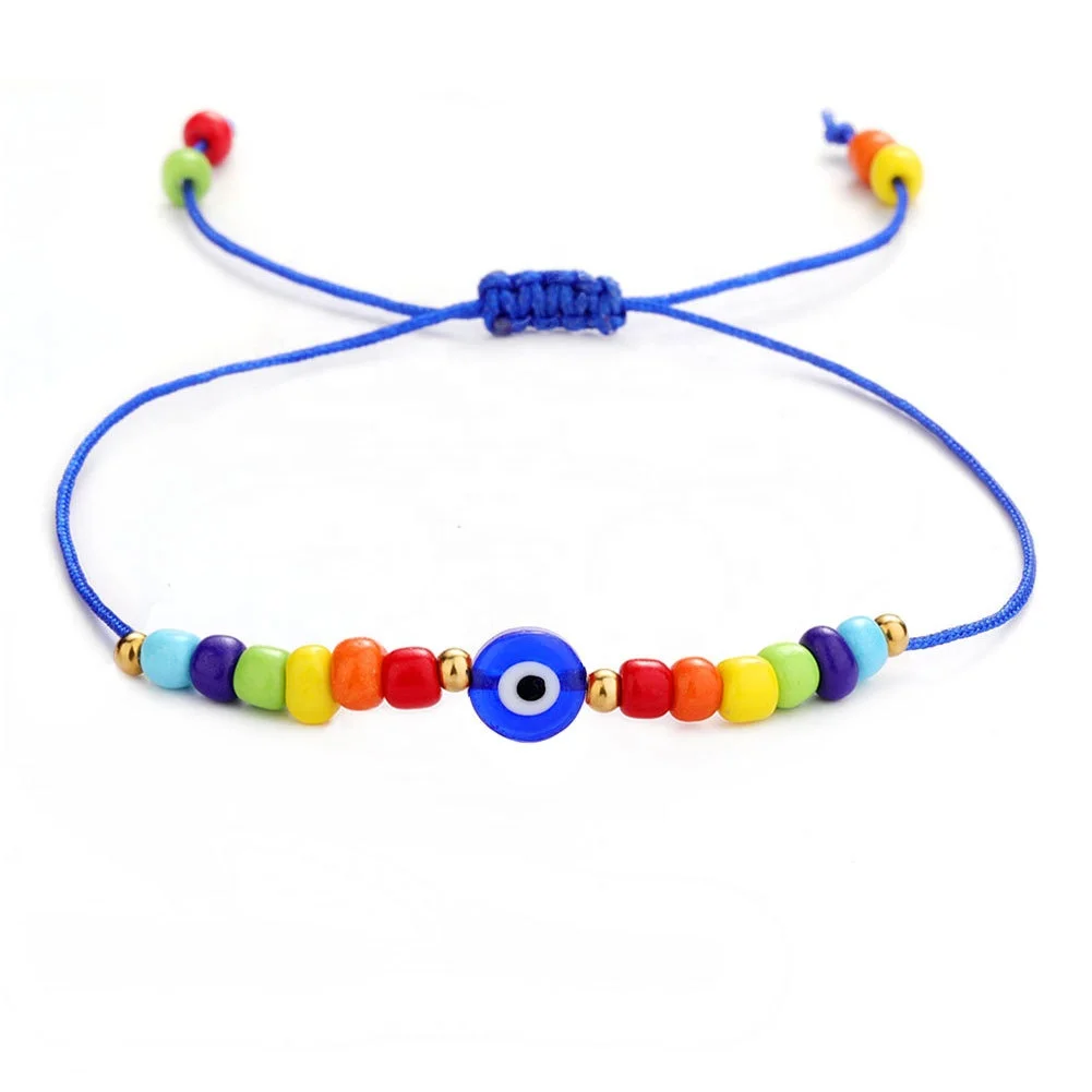 

Adjustable 8MM Coloured Glaze Stainless Steel Beads Black Red Yellow Blue Evil Eyes Resin Bracelet, As pictures