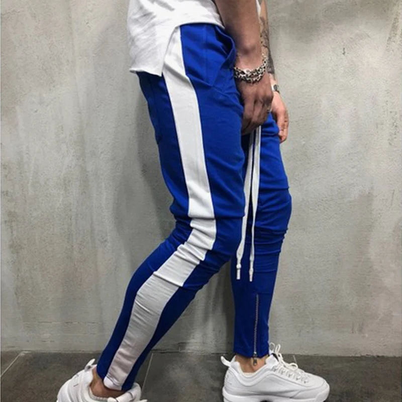 

joggers sports pants contrast side stripe long drawstring custom mens track pants