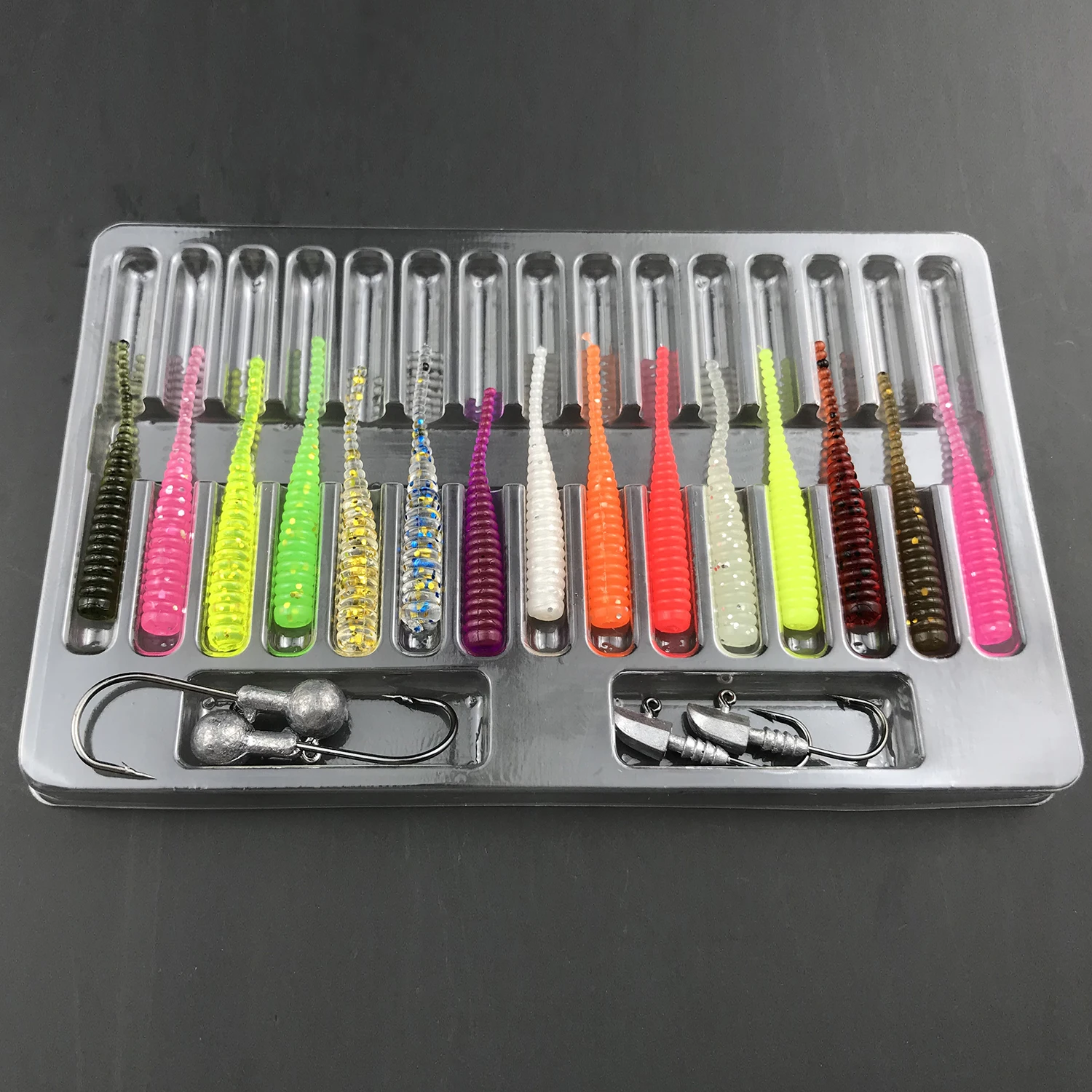 

Fishing Lure Sets 4pcs Lead Head Hook+15pcs Mini Soft Lure Soft Bait Set Soft Bait Fishing Kits