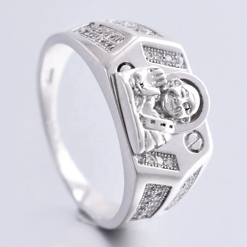 

Buddha shaped shining diamond 925 silver ring men