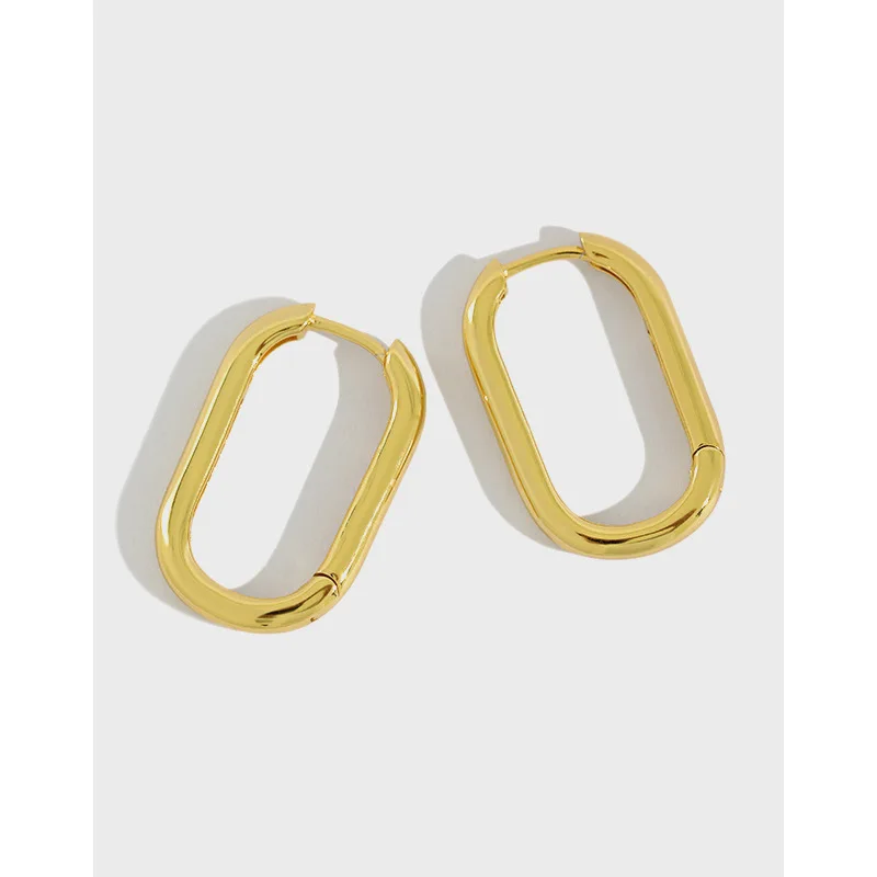 

S925 Sterling silver Earrings with INS minimalist geometric Oval Female clasp gold-plated retro earrings