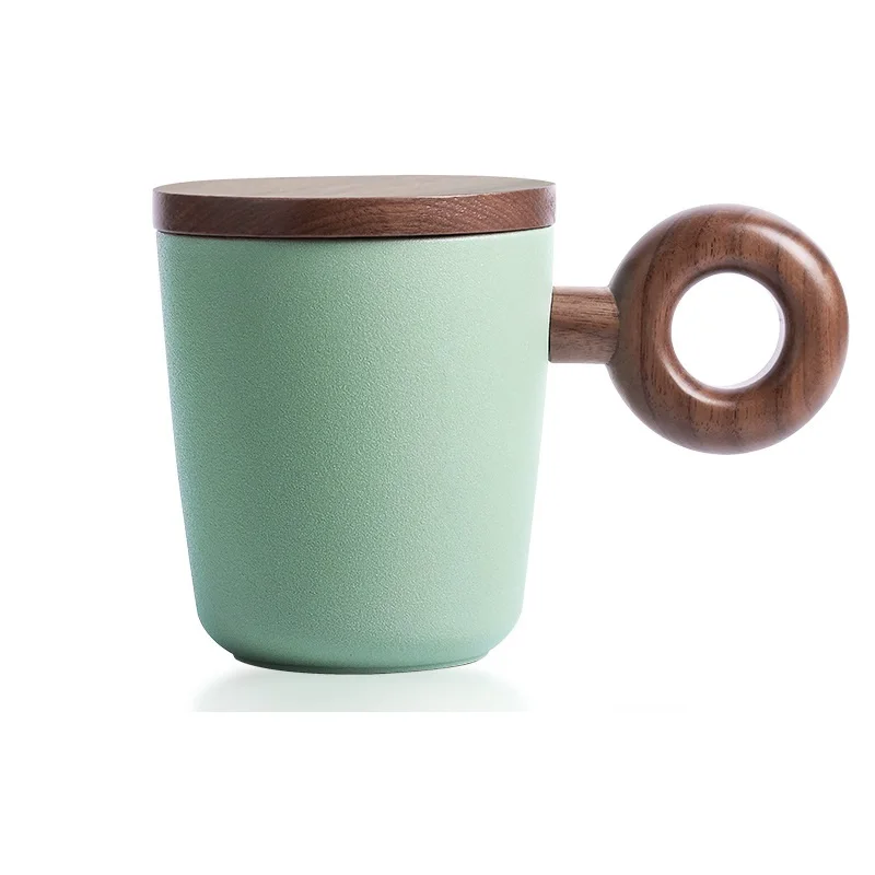 

japan nordic style modern design pure color matte glazed porcelain cup tea mug ceramic with wooden handle