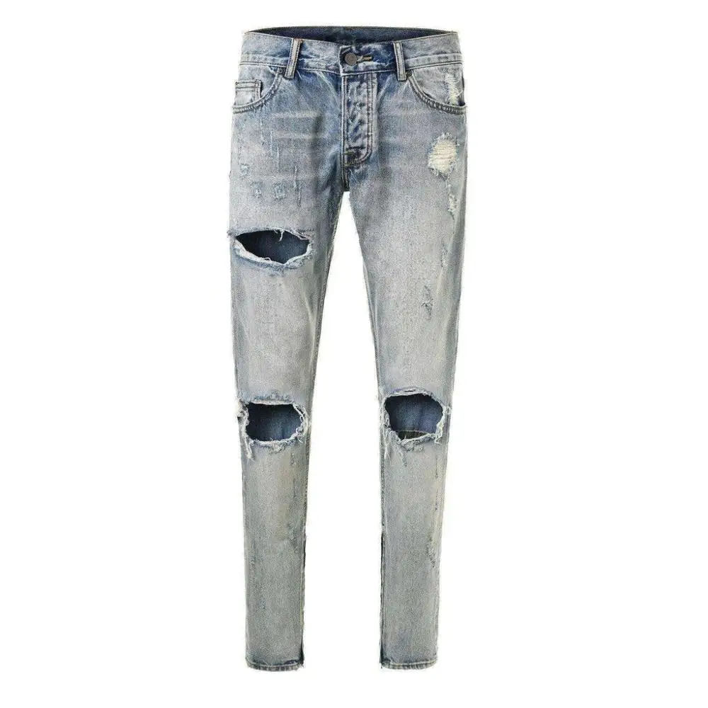 

DiZNEW OEM/ODM Eco-Friendly ripped slim blue pencil pants jeans for men