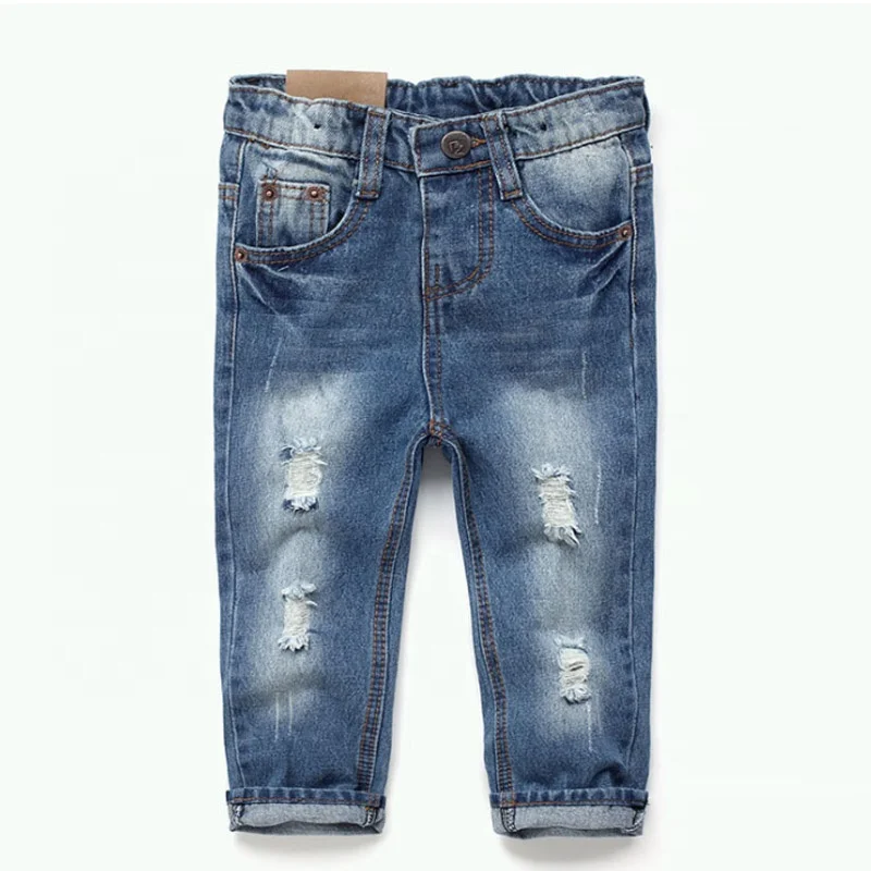 

Unisex Kids Baby Elastic Waist Ripped Holes Denim Pants Jeans, Denim blue