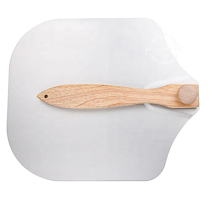 

Amazon hot sale folding aluminum pizza scoop with wood handle, Silver