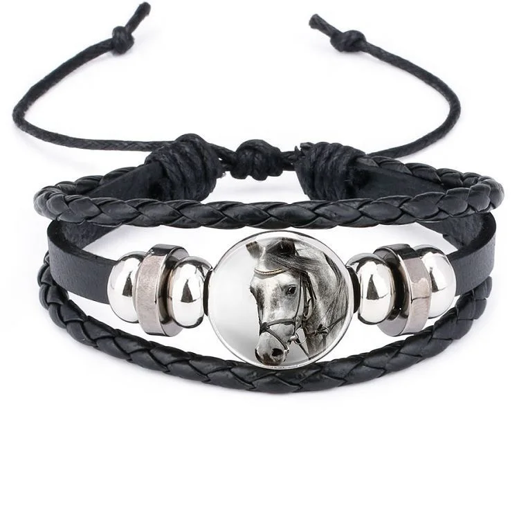 

Hot Selling Horse Pattern Jewelry Men Women Fashion Hand Braided Leather Bracelet