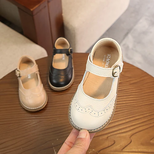 

2021 Autumn New Little Girl Pearl Casual Leather Shoes Soft Sole Non-slip Fashion Shoes For Children, Picture