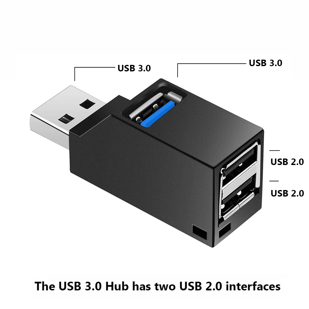 Laptop USB 2.0 Hub For Notebook Black USB 3 Ports Splitter Mini Adapter 
