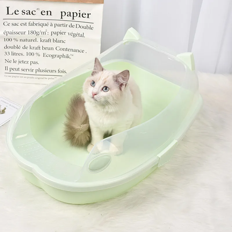 

Wholesale New Semi-closed Cat Toilet Solid Color Cute Plastic Toilet Potty Litter Box cleaning sets, Picture showed