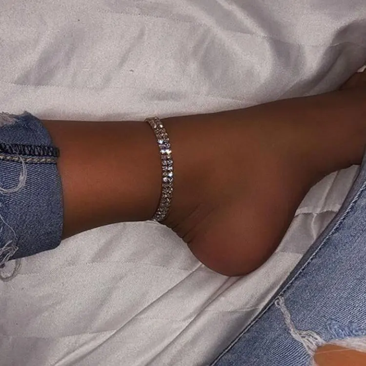 

New Design Multilayer Gold Plated Anklets Foot Jewelry Women's Full Crystal Diamond Anklet Bracelet 2021, Silver, gold anklet
