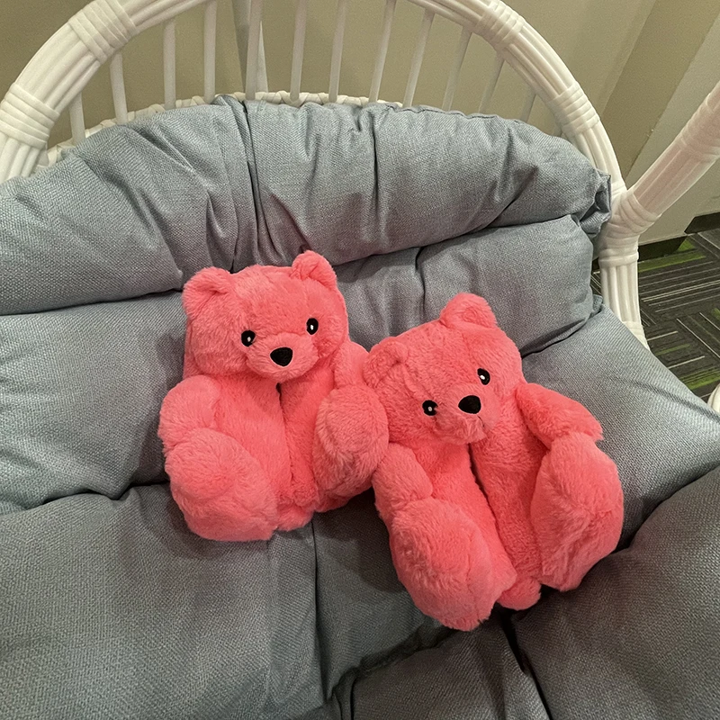 

Low Moq Amazon Hot Sale Dropshipping Women Fluffy Home Soft Slides Fashion Doll Ladies Teddy Bear Slippers for Women Girls, Picture