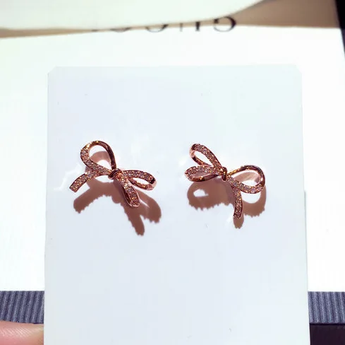 

Fashion jewelry exquisite inlaid zircon elegant all-match bow female stud earrings, Picture shows
