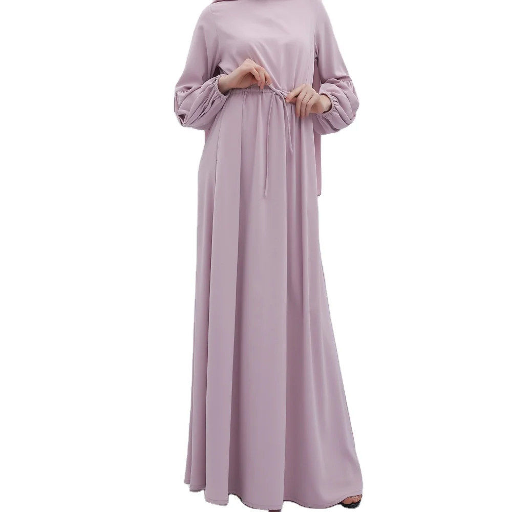 

Bicomfort Elegant Ethnic Muslim Dress for Women Solid Color Puff Sleeve Long and Modest Elastic Cuffs for Eid Celebrations