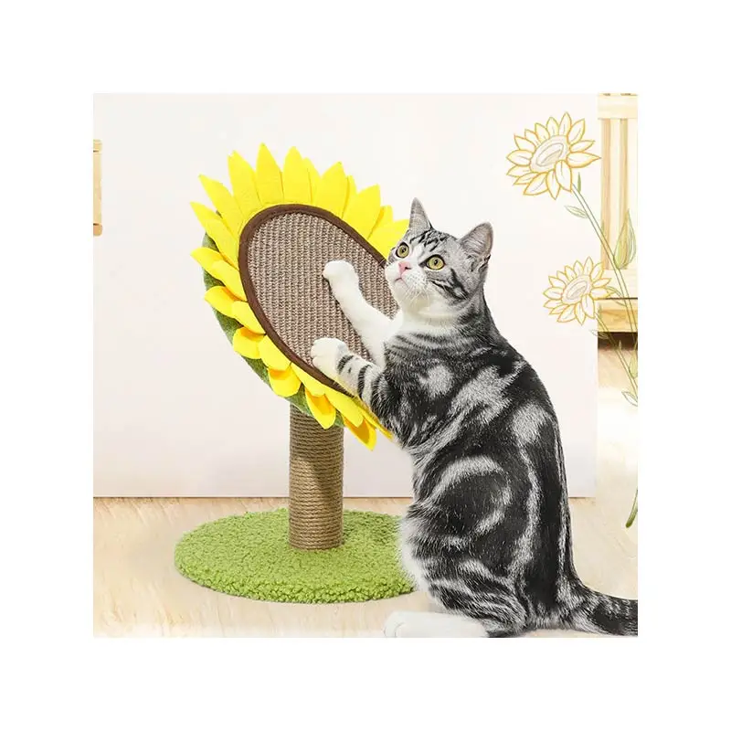 

Popular Custom Cactus Sunflower Plate Full Wrapped Sisal Grinding Interactive Green Cat Scratching Post For Kitty