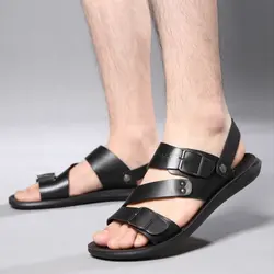Ready to Ship Men's Leather Sandals Shoes Slippers