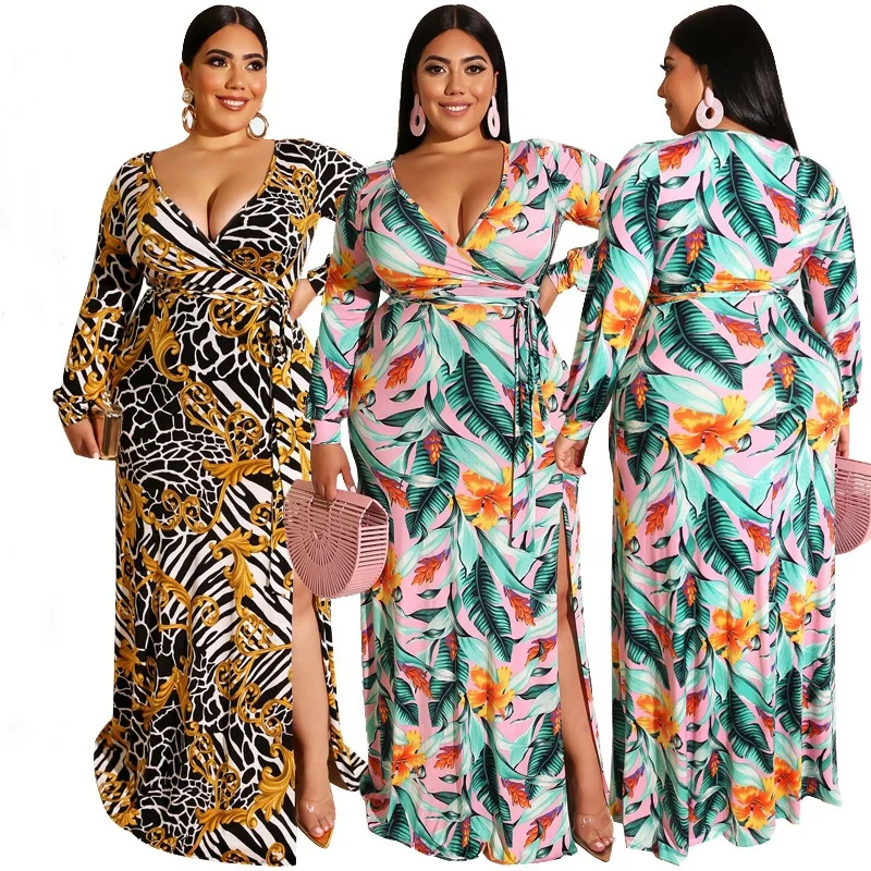 

Plus Size Dress 2021 Fall Long Sleeve Flower Womens Dresses