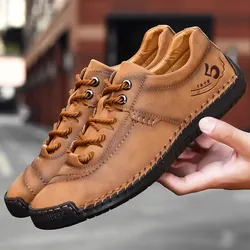 Genuine Leather Men Casual Shoes Luxury Brand 2019