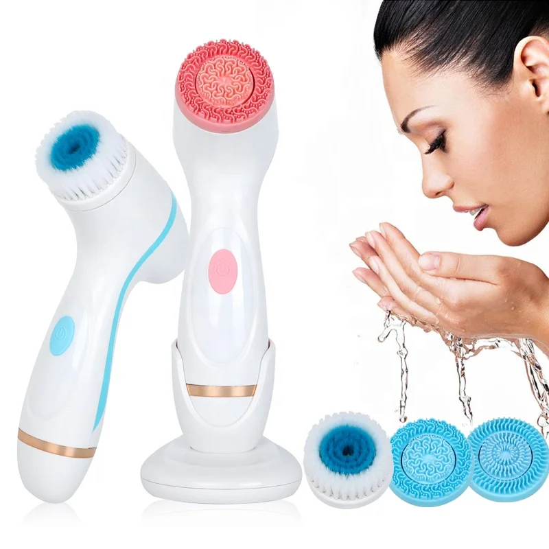 

2021 New Arrival Super 3 in 1 Electric Facial Cleaning Brush Device Sonic Wireless Face Cleansing Brush for home use, Pink, blue