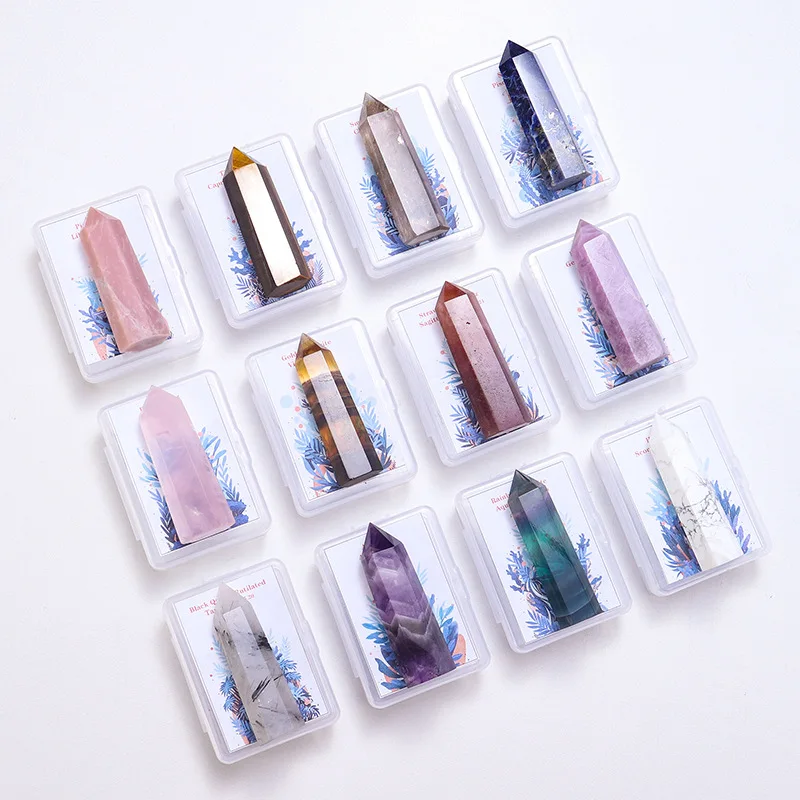 

Wholesale 12 zodiac animals point natural crystal point amethyst rose quartz flourite point for box gift