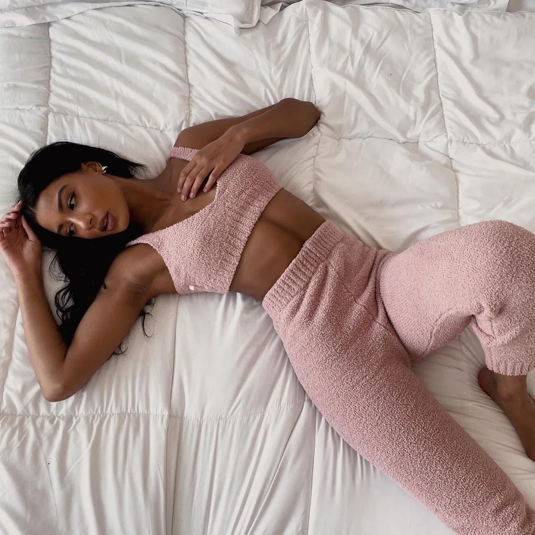 

Casual fashion sweater V-neck crop vest trousers two piece set
