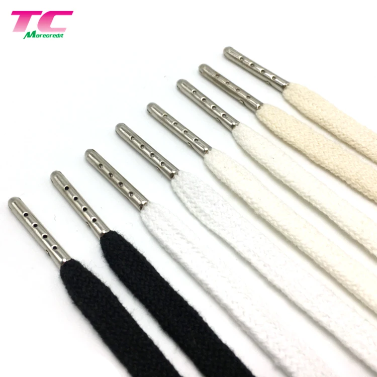 Custom Flat Cotton Laces With Metal Aglets,Printed Logo Metal Tips