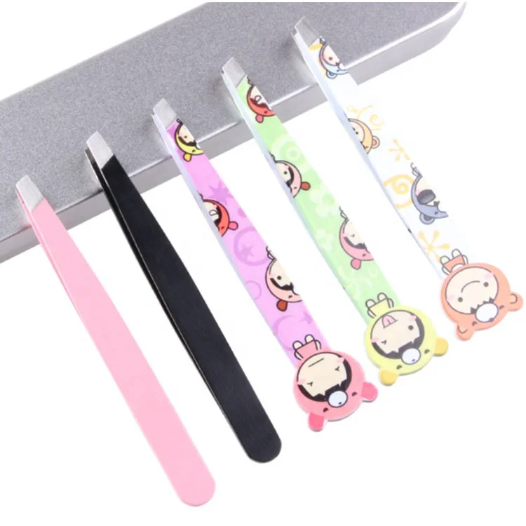 

Cartoon Printing Facial Hair Remover Tweezers Professional Stainless Private Label Girl Eyebrow Tweezers, Pink, black, green, white