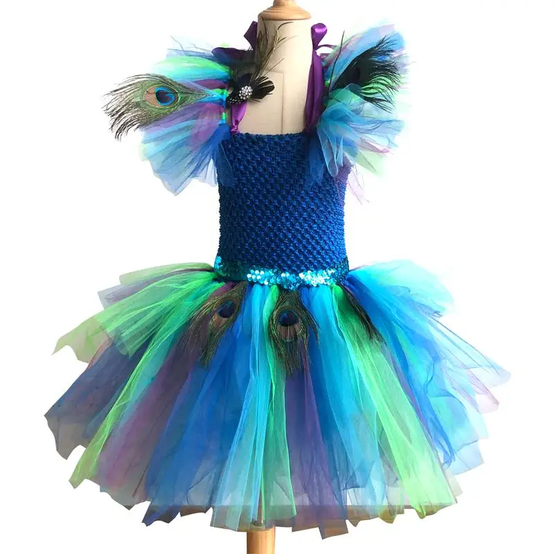 

Halloween Birthday Party Carnival Fancy Dress Ballerina Girl Royal Peacock Tutu Dress