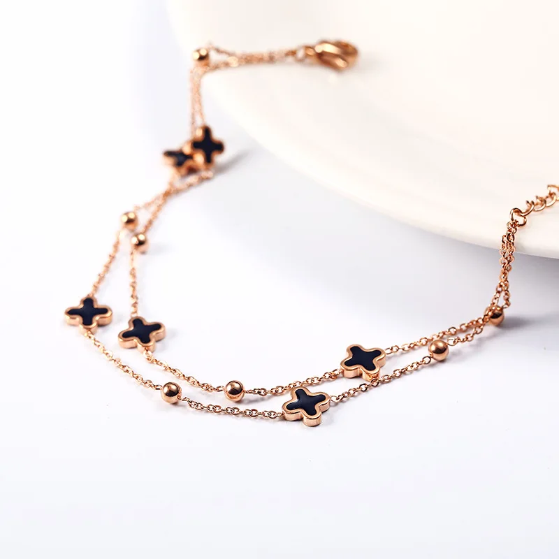 

Korean adjustable clover Bracelet 18K Rose Gold women's double-layer Bracelet, 1color