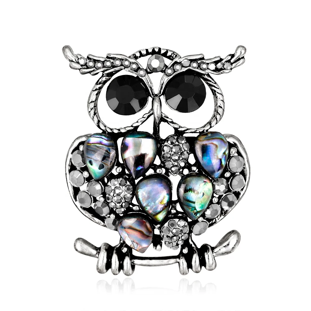 

Fashion Shell Rhinestone Owl Elegant Decoration Ornament Brooch